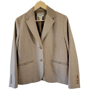 PENDLETON Beige Houndstooth 100% Wool Single Breasted Blazer Sz 12 Quite Luxury